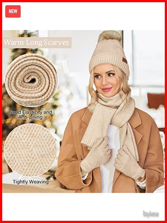 Winter Beanie Hat, Scarf & Touchscreen Gloves Set, Knit, Warm main image 6